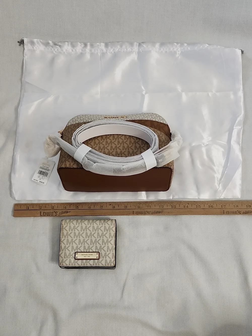 Michael Kors Camel Multi MD Dome Crossbody Bag w/ Coordinating Snap Wallet Set